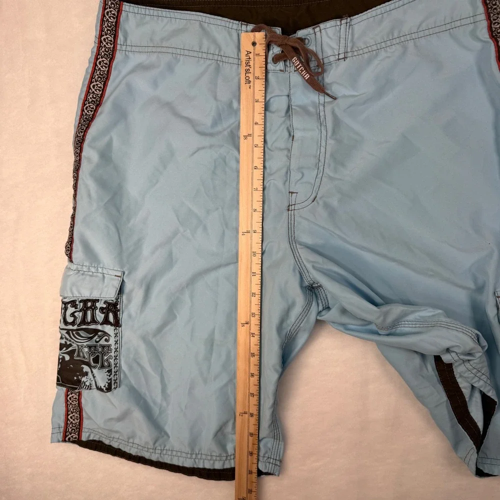 Gotcha Board Shorts 36 Blue Tribal Graphic Y2K Surf Mens Trunks